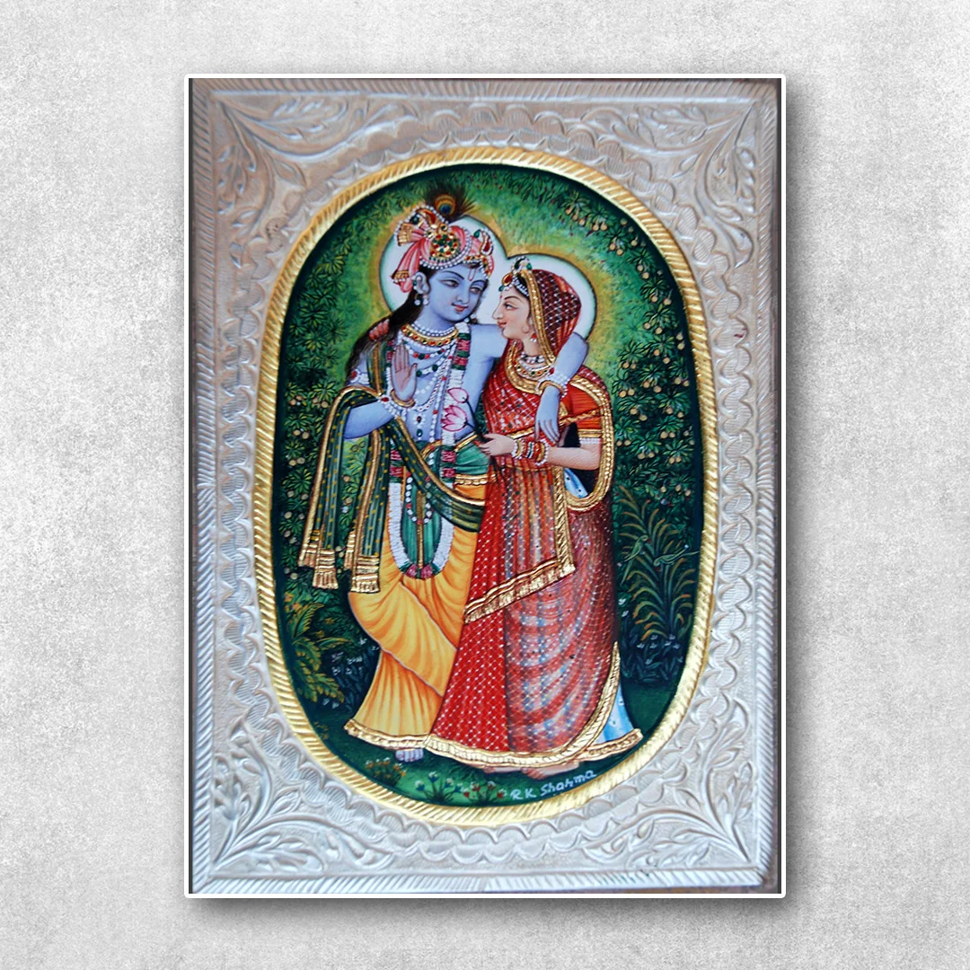 Divine Union: Radha Krishna's Silver Canvas