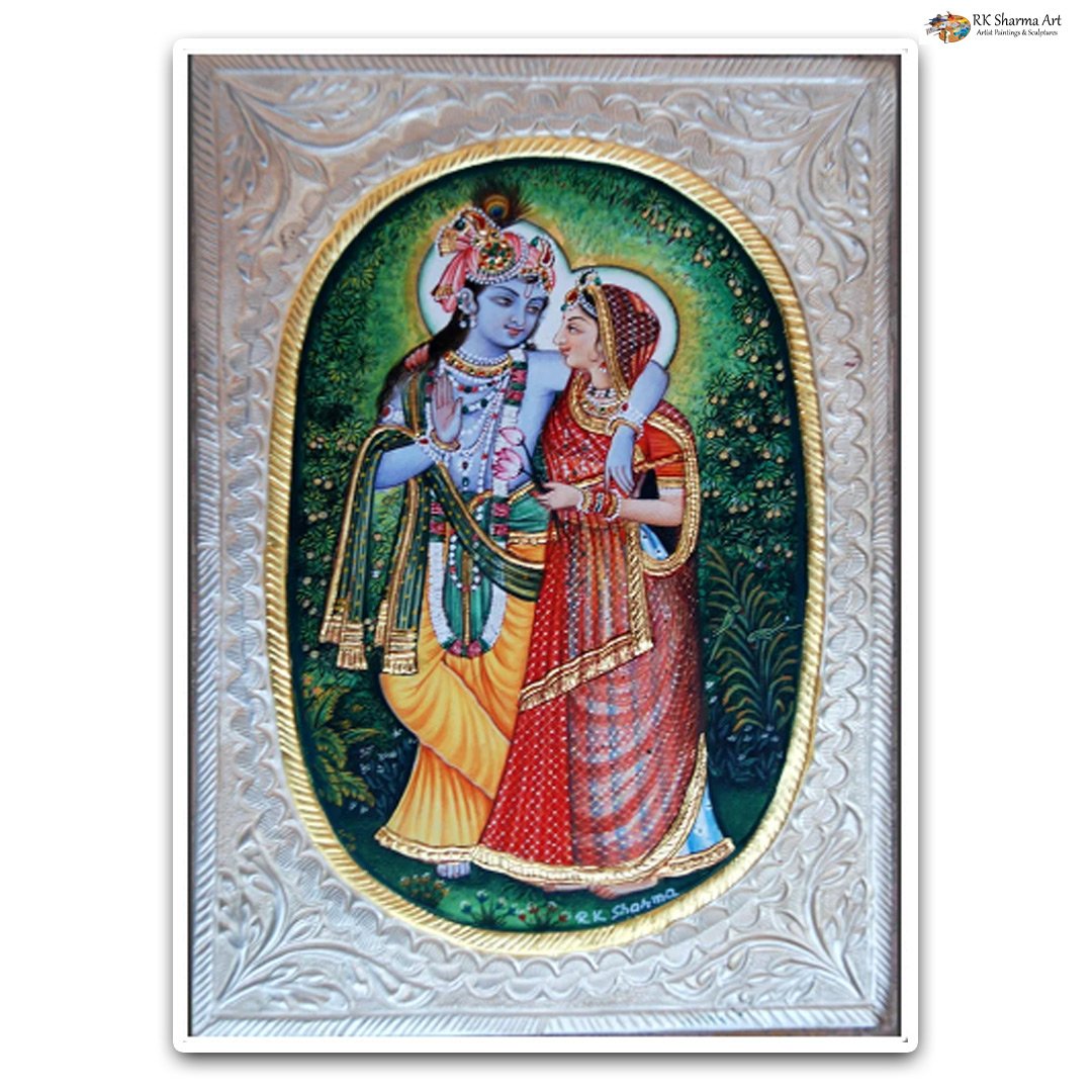 Divine Union Radha Krishna's Silver Canvas