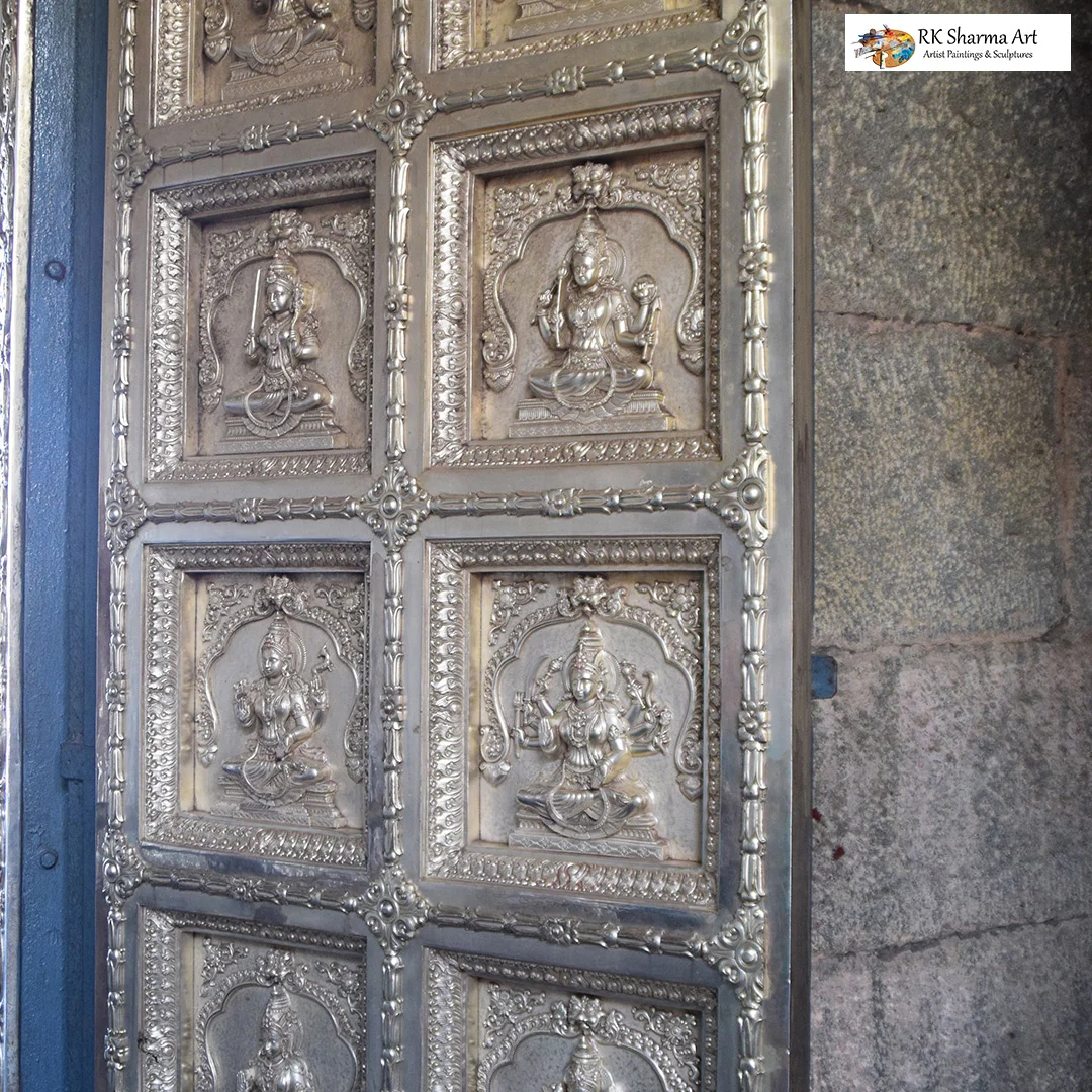Title: "Regal Entrances: Silver and Gold Art - Silver Doors by RK Sharma"