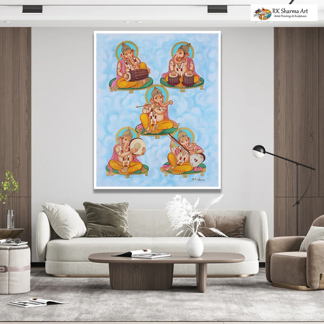 Title: "Divine Grace: God and Goddess Ganesh Painting in Oil"