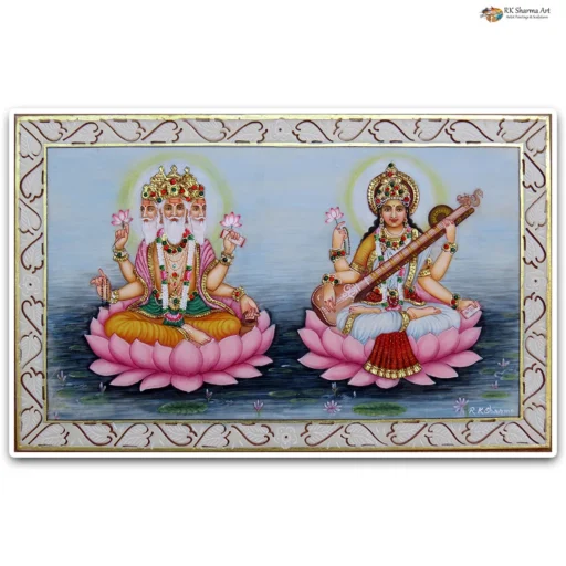 Divine Creators Brahma Saraswati Miniature Painting