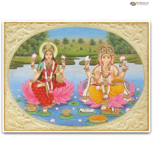 Harmony of Blessings Laxmi & Ganesh Miniature Painting